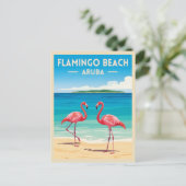 Vintage Travel Aruba Flamingo Beach Retro Scenic ポストカード (スタンド正面)