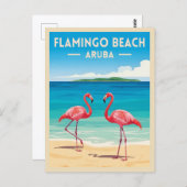 Vintage Travel Aruba Flamingo Beach Retro Scenic ポストカード (正面/裏面)