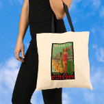 Vintage Travel, Atlantic City Resort Beach Blonde トートバッグ<br><div class="desc">Vintage illustration United States of America travel poster or luggage label for Atlantic City, New Jersey via the Pennsylvania railroad featuring a beautiful blond pin up woman in a bathing suit holding a towel looking up at the sun on the beach during the summer. People are having fun on the...</div>
