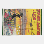 Vintage Travel, Aviation Airplanes，リヨン，フランス キッチンタオル (横)