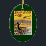 Vintage Travel, Aviation Airplanes，リヨン，フランス セラミックオーナメント<br><div class="desc">ヴィンテージイラストレーションフランスのヨーロッパ旅行ポスターアートセメインデアビエーションデリヨン， 1910.Charles Tichon氏は、アンティーク飛行機がエアショーの間に演奏しエレガント、リヨン、フランス、ソーヌ川（ローヌ川の支流）を望む彼女の花で覆われたバルコニーから女性の視線を浴びる。</div>