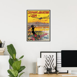 Vintage Travel, Aviation Airplanes，リヨン，フランス ポスター