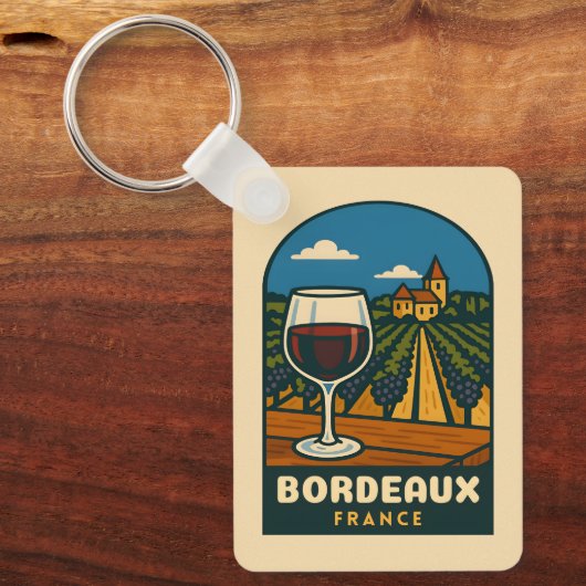 Vintage Travel Bordeaux France Vineyard Retro キーホルダー (正面)