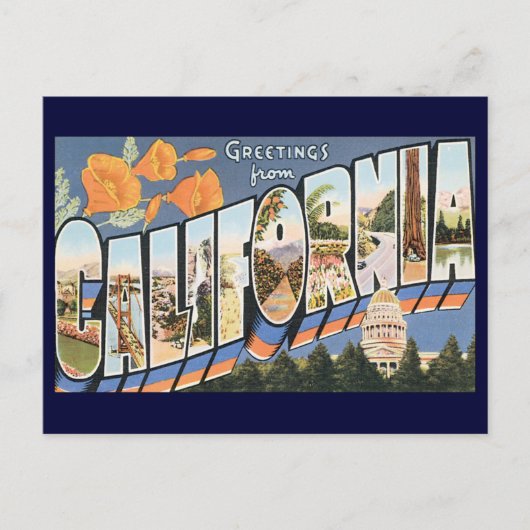Vintage Travel、California Poppiesからの挨拶 ポストカード (正面)