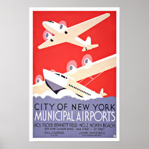Vintage Travel City of New York Airports ポスター