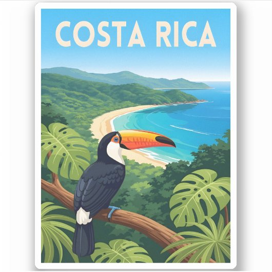 Vintage Travel Costa Rica Nature Beach Retro シール (正面)