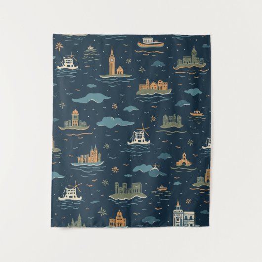 Vintage Travel Design Tapestries タペストリー (正面)