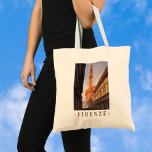Vintage Travel, Firenze, Florence, Palazzo Vecchio トートバッグ<br><div class="desc">Vintage illustration European travel poster from Florence,  Firenze,  Italy featuring the Palazzo Vecchio (city hall) ,  a beautiful building with classic Italian Romanesque architecture. An impressive fortress-like palace overlooking the plaza Piazza della Signoria with statues.</div>