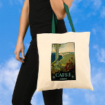 Vintage Travel, Isle of Capri, Italy Italia Coast トートバッグ<br><div class="desc">Vintage illustration European travel poster or luggage label from the Island Isle of Capri in Italy featuring a view from a villa of the island,  ,  the beach,  the beautiful coastline and the blue water of the Mediterranean Sea. Text reads Capri Italia.</div>