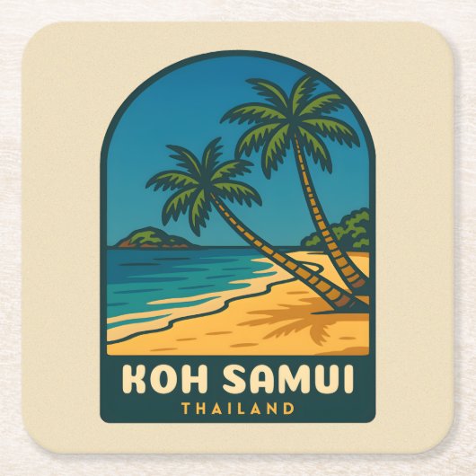 Vintage Travel Koh Samui Thailand Retro Beach スクエアペーパーコースター (正面)