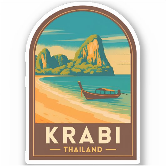 Vintage Travel Krabi Thailand Railay Beach Retro シール (正面)