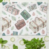 Vintage Travel Luggage Pattern (1) キッチンタオル (折り畳み)