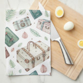 Vintage Travel Luggage Pattern (1) キッチンタオル (四つ折り)