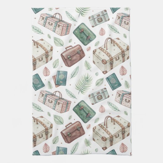 Vintage Travel Luggage Pattern (1) キッチンタオル (縦)