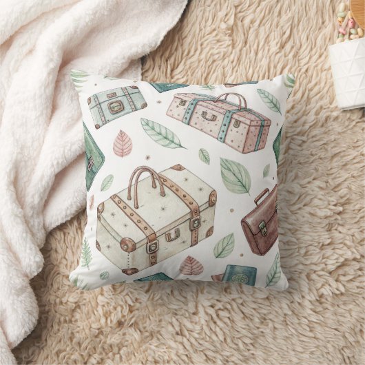 Vintage Travel Luggage Pattern (1) クッション (ブランケット)
