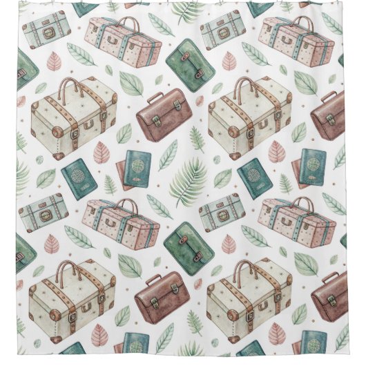 Vintage Travel Luggage Pattern (1) シャワーカーテン (正面)
