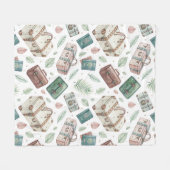Vintage Travel Luggage Pattern (1) フリースブランケット (正面(横))