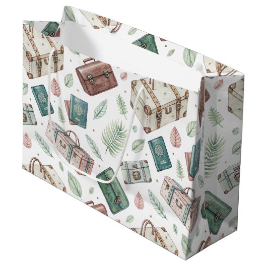 Vintage Travel Luggage Pattern (1) ラージペーパーバッグ (正面アングル)