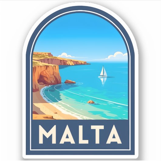 Vintage Travel Malta Seaside Landscape Retro シール (正面)