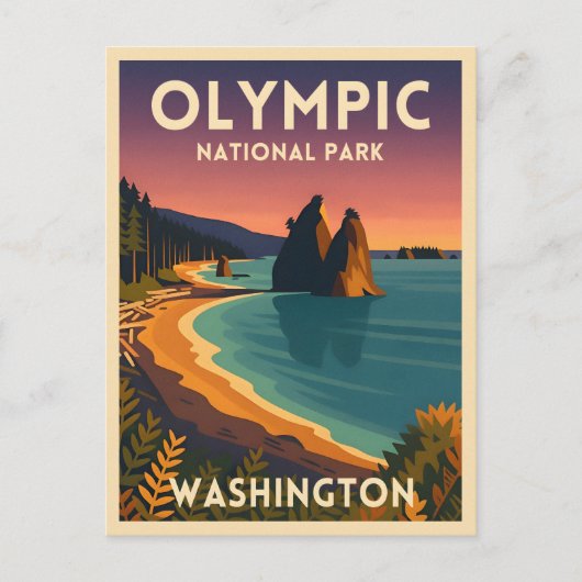 Vintage Travel Olympic National Park Washington ポストカード (正面)