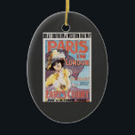 Vintage Travel, Paris in London Railroad Woman セラミックオーナメント<br><div class="desc">ヴィンテージイラストレーション旅行ポスター、ロンドンのパリ、南素晴らし西部の鉄道、Earls Courtは、帽子とドレスを着エレガントた美しい女ファンシー性を特集。</div>