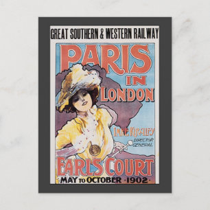 Vintage Travel, Paris in London Railroad Woman ポストカード