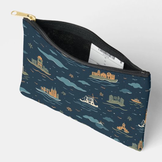 Vintage Travel Pattern Pouch アクセサリーポーチ (見開き)