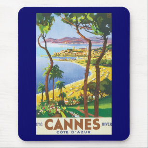 Vintage Travel Poster、フランスのカンヌビーチ マウスパッド