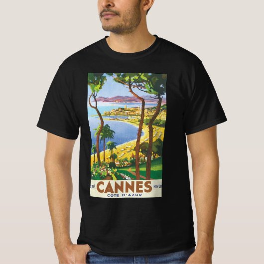 Vintage Travel Poster、フランスのカンヌビーチ Tシャツ (正面)