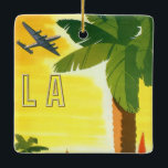 Vintage Travel Poster、ロサンゼルス、カリフォルニア セラミックオーナメント<br><div class="desc">ヴィンテージイラストレーションアメリカ合衆国の旅行ポスターまたは荷物用ラベルからCity of Angels, ロサンゼルス，カリフォルニア。カリフォルニアのミッションの美しい建築、咲く植物を持つヤシの木飛んでいる、夏の間の晴れた日の空の飛行機。</div>