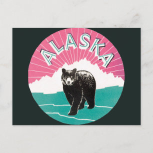 Vintage Travel Poster, Alaska Black Bear in Snow ポストカード