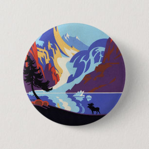 Vintage Travel Poster, Atlin and the Yukon, Alaska 缶バッジ