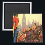 Vintage Travel Poster、British 王室の Guard マグネット<br><div class="desc">ヴィンテージイラストレーションヨーロッパの旅行ポスターまたは英国の素晴らしイギリスからのラゲッジラベルは、イギリスの馬とビッグ王室のベンの時計塔、ウェストミンスターAbbeyと背景に議会の家にマウント女王のガードを搭載した。</div>