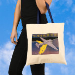 Vintage Travel Poster, Florida from Air Airplane トートバッグ<br><div class="desc">ヴィンテージイラストレーションアメリカ合衆国フロリダからの旅行ポスターまたは荷物ラベルは、フロリダの海岸線の州上の空のプロペラの飛行機飛んでいる、海と有名なビーチを特集。フロリダだ！</div>