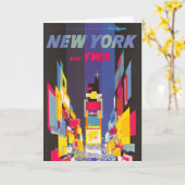 Vintage Travel Poster、Fly Twa、ニューヨーク カード (黄色い花)