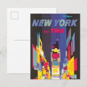 Vintage Travel Poster、Fly Twa、ニューヨーク ポストカード (正面/裏面)