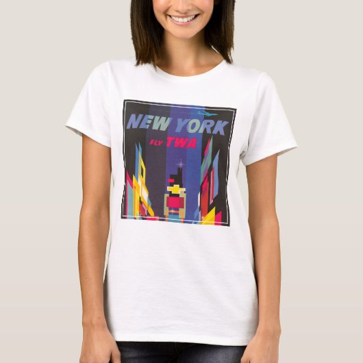 Vintage Travel Poster、Fly Twa、ニューヨーク Tシャツ (正面)