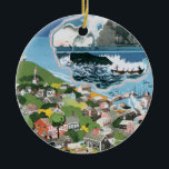 Vintage Travel Poster, Map of Nantucket Island, MA セラミックオーナメント<br><div class="desc">ヴィンテージイラストレーション旅行のポスターは、マサチューセッツ州ナンタケット島のアンティーク市地図を特集している。インセットは大西洋の船とクジラを示している海。</div>