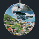 Vintage Travel Poster, Map of Nantucket Island, MA セラミックオーナメント<br><div class="desc">ヴィンテージイラストレーション旅行のポスターは、マサチューセッツ州ナンタケット島のアンティーク市地図を特集している。インセットは大西洋の船とクジラを示している海。</div>