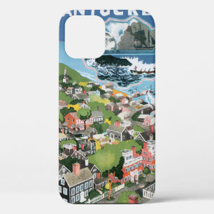 Vintage Travel Poster, Map of Nantucket Island, MA iPhone 12ケース