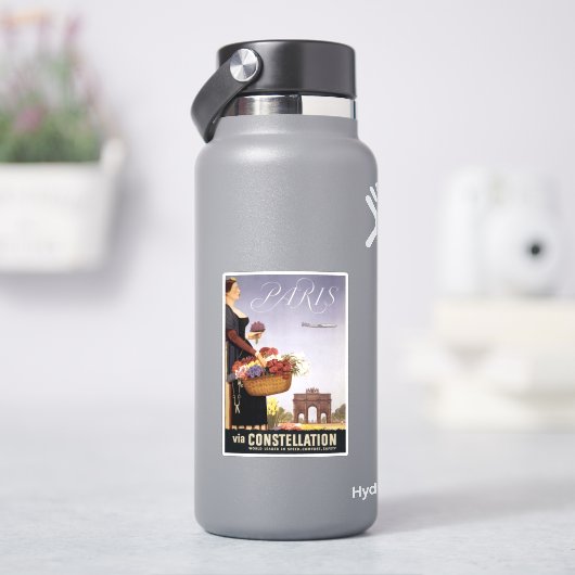 Vintage Travel Poster, Paris Via Constellation シール (HydroFlask)