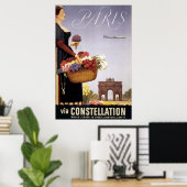 Vintage Travel Poster, Paris Via Constellation ポスター (ホームオフィス)