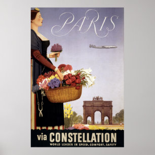 Vintage Travel Poster, Paris Via Constellation ポスター