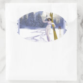 Vintage travel poster, Ski Italy 楕円形シール (バッグ)