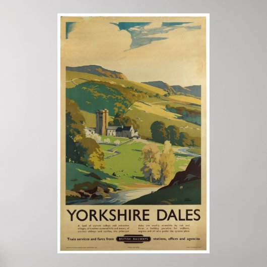 Vintage Travel Poster Yorkshire Dales England ポスター (正面)