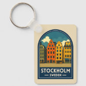 Vintage Travel Stockholm Sweden Old Town Retro キーホルダー (正面)