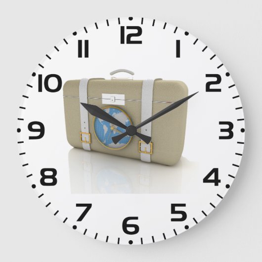 Vintage Travel Suitcase Clock World Map ラージ壁時計 (正面)
