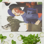 Vintage Travel, Tourists on Vacation Sightseeing キッチンタオル (折り畳み)