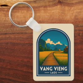 Vintage Travel Vang Vieng Laos Retro Scenic キーホルダー