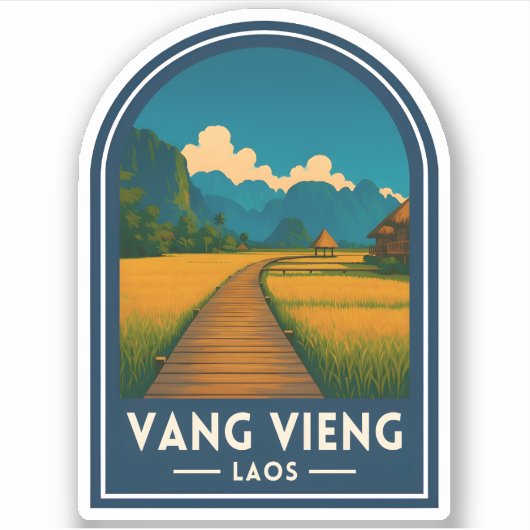 Vintage Travel Vang Vieng Laos Retro Scenic シール (正面)